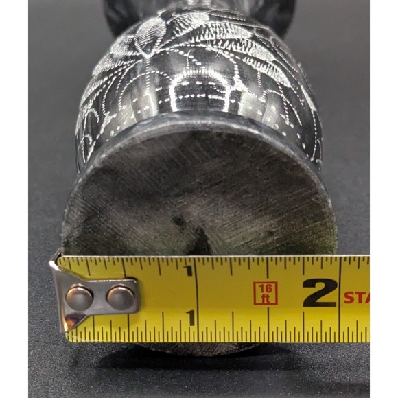 Vintage Black Marble Bud Vase With Etched Florals Polished Base 5" - Picture 8 of 8